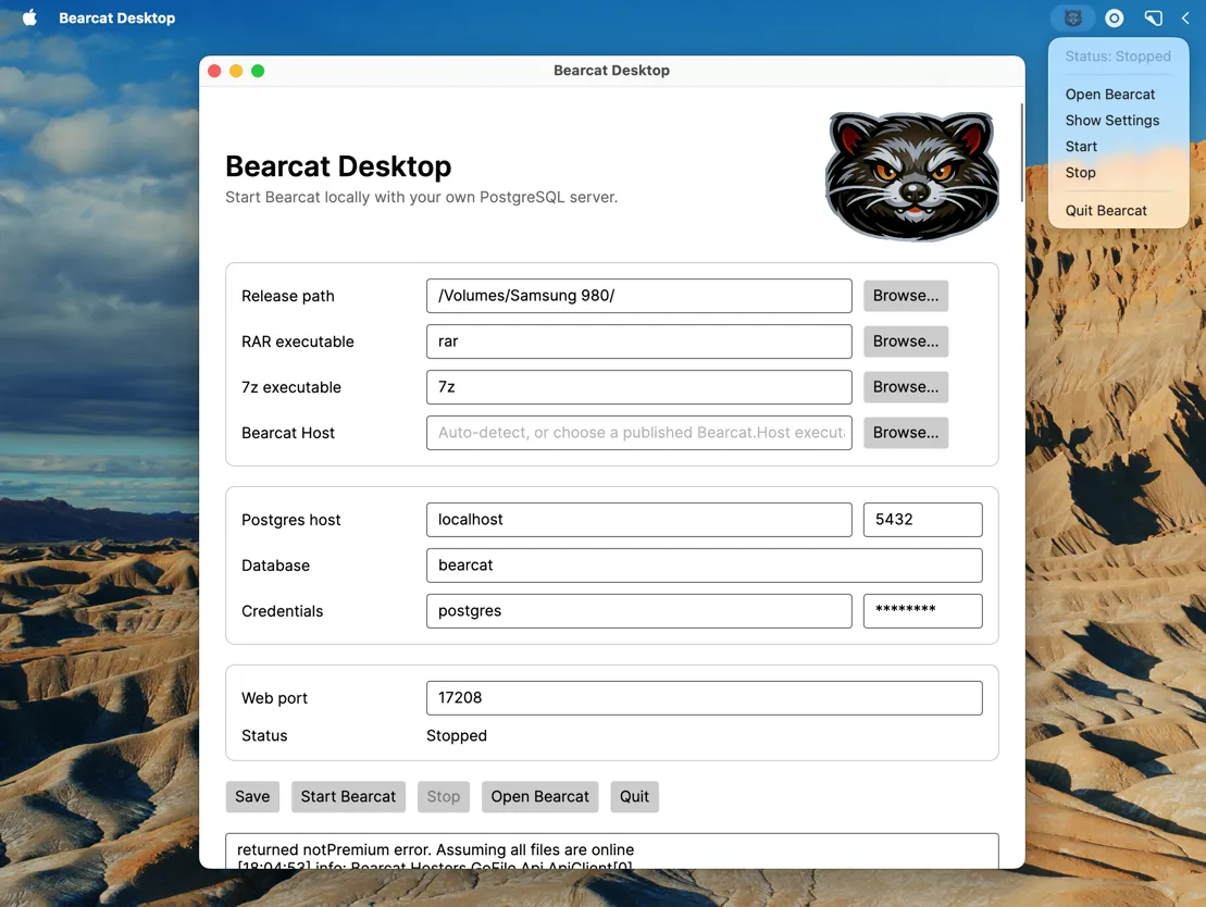 Bearcat Desktop on macOS
