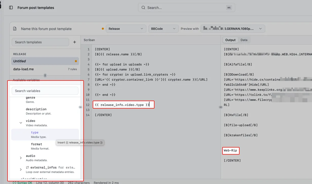 Available variables