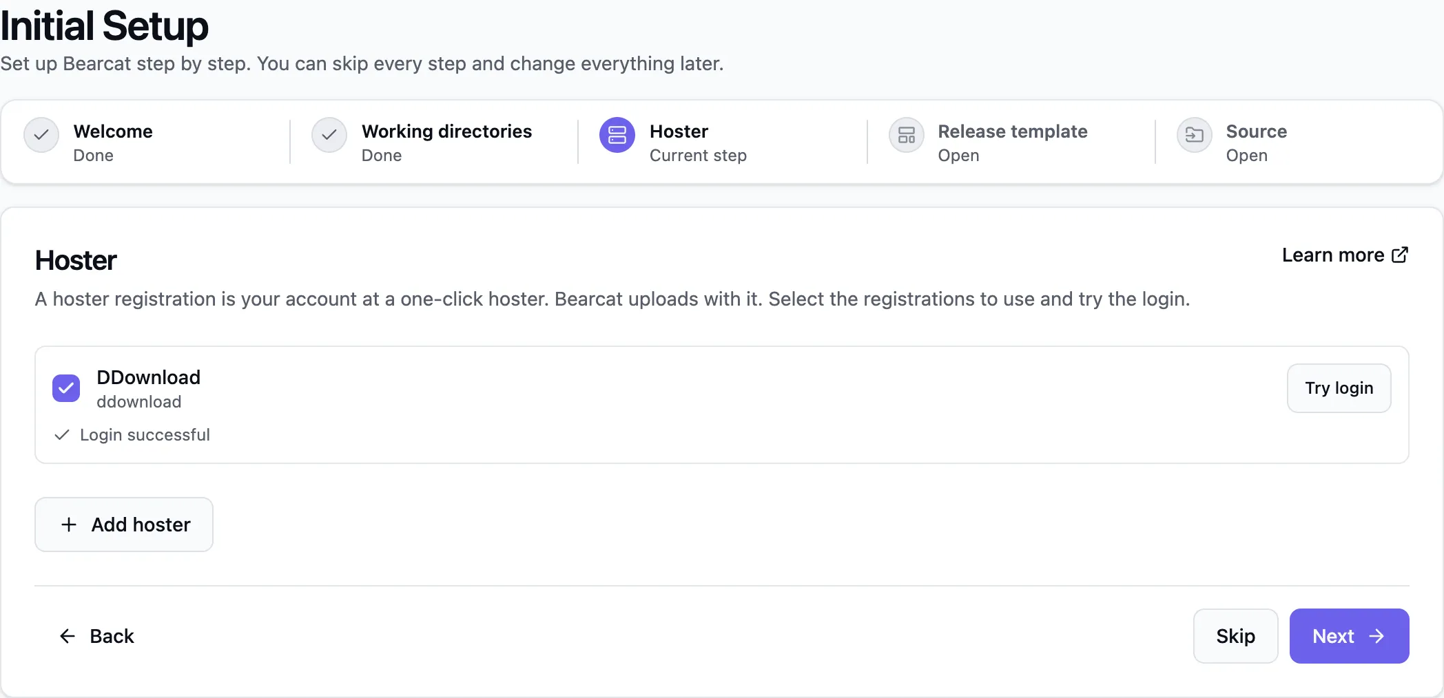 Hoster step with a successful login