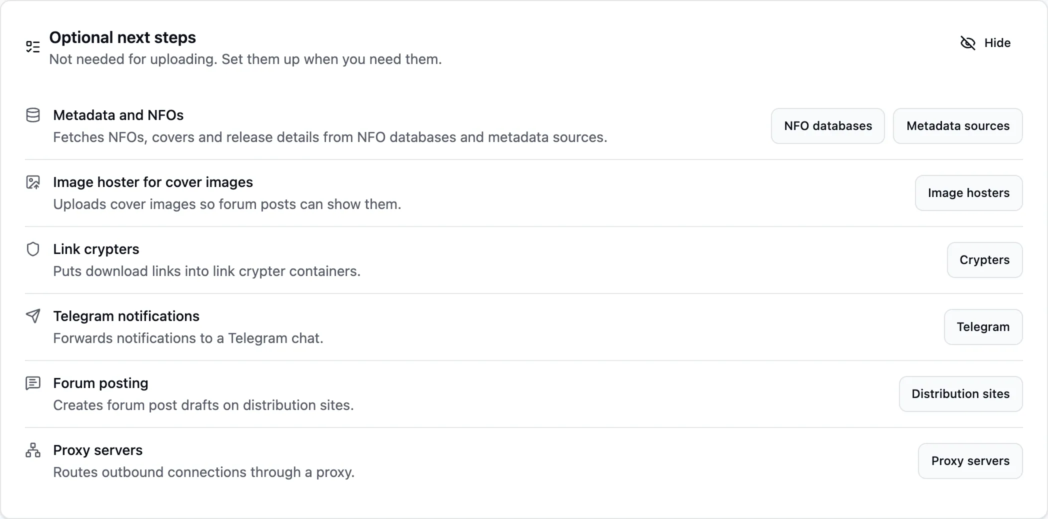 Optional next steps on the start page